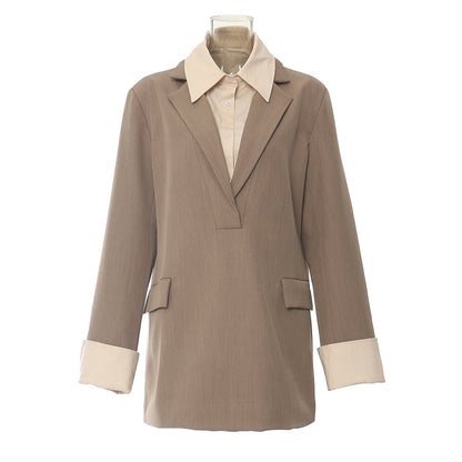 Blazer holgado con diseño a juego de colores y costuras otoñales para mujer