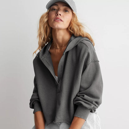 Sudadera con capucha de marca holgada para mujer, ropa de primavera y otoño, jersey con cuello en V, camisa de manga larga
