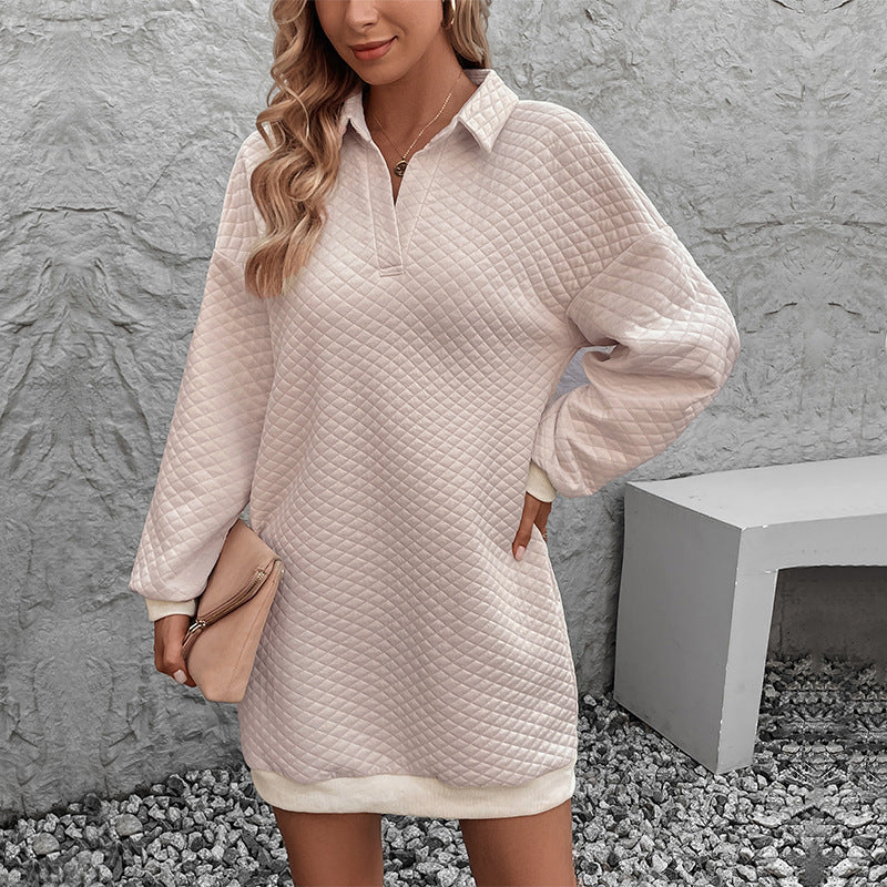Vestido tipo suéter con cuello polo de color liso para mujer de otoño