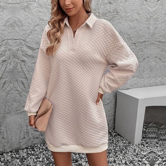 Vestido tipo suéter con cuello polo de color liso para mujer de otoño