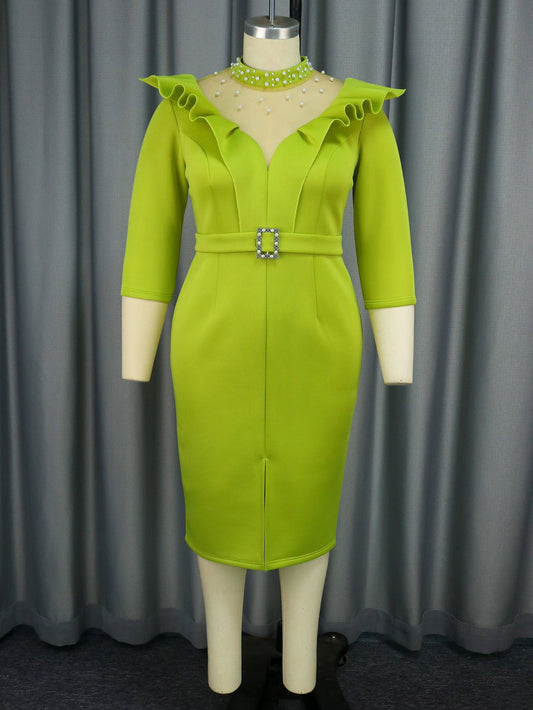 Vestido transparente con orejas de madera para fiesta, cóctel, noche y talle alto