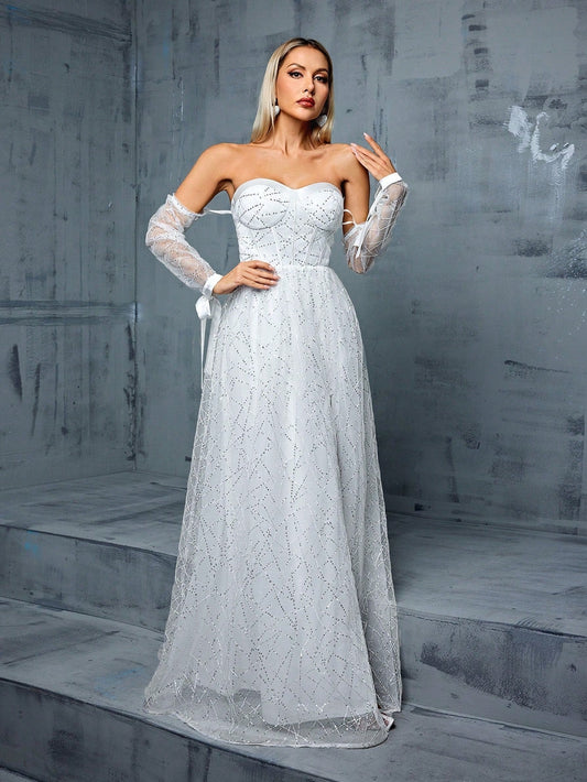 Off Shoulder Tube Top Evening Dress Backless Slit Dress Studio Photography Travel Photography Lightweight Wedding Dress Annual Meeting Dress