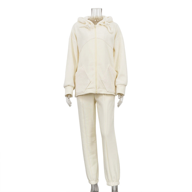 Ropa de otoño para mujer, suéter con capucha y cremallera, cárdigan, pantalones de abrigo, traje de dos piezas