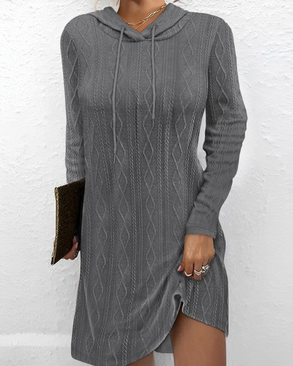 Vestido de punto con capucha y manga larga de color liso de otoño para mujer