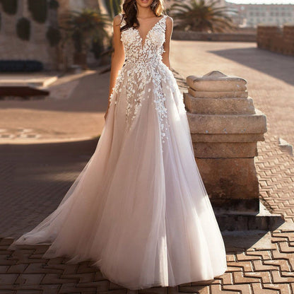 Vestido de verano para mujer, sexy, de encaje, sin mangas, escote en V profundo, vestido de boda bordado