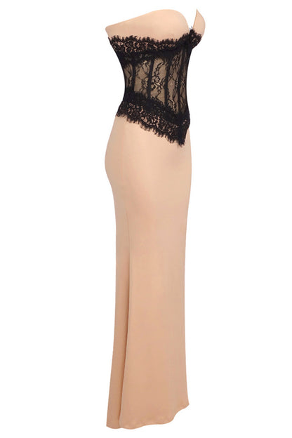 Barbara Embroidered Lace Strapless Maxi Dress