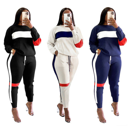 Ropa de mujer Suéter Patchwork Rayas Traje Deportivo Manga Larga Ropa Casual de Mujer
