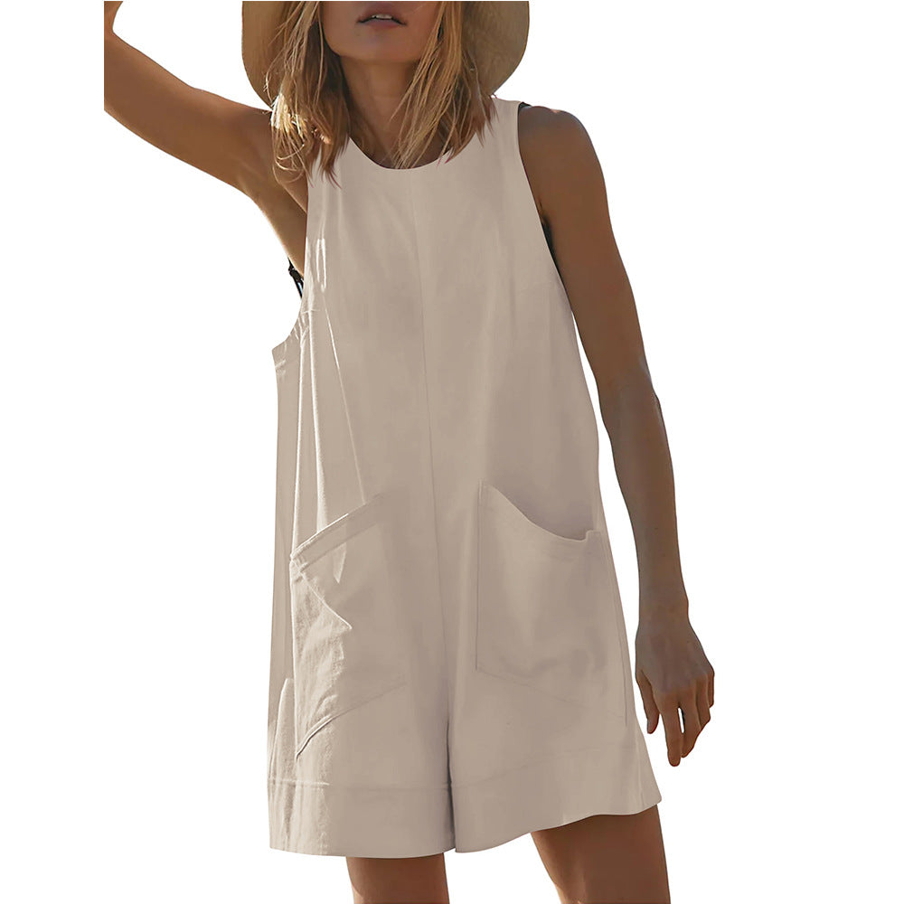 Pantalones casuales sueltos y sexys de verano para mujer, ropa sin espalda, mono sin mangas para exteriores