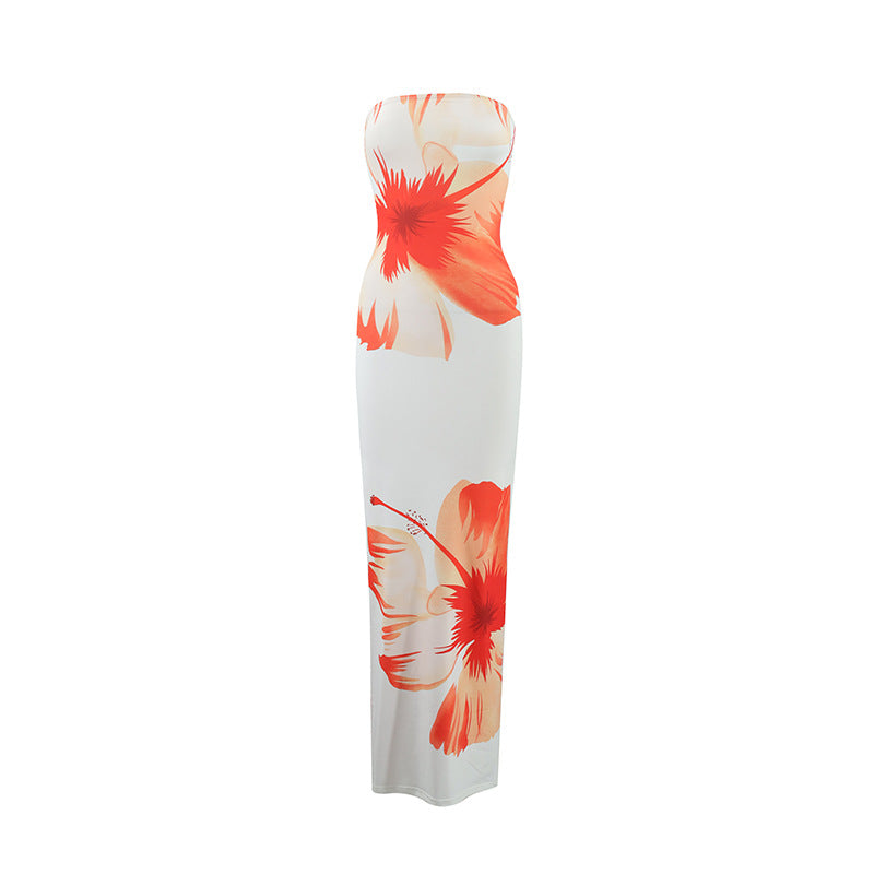 Vestido largo ajustado con escote palabra de honor, sexy y elegante, de moda y verano para vacaciones.