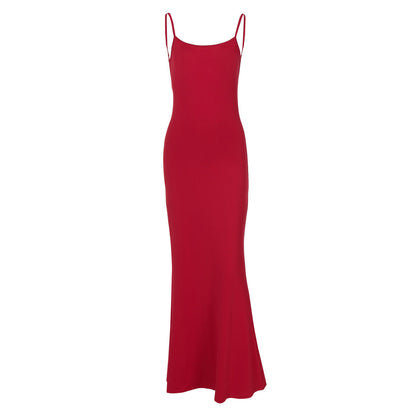 Vestido de primavera para mujer, sexy, ajustado, sin espalda, con tirantes y color liso.