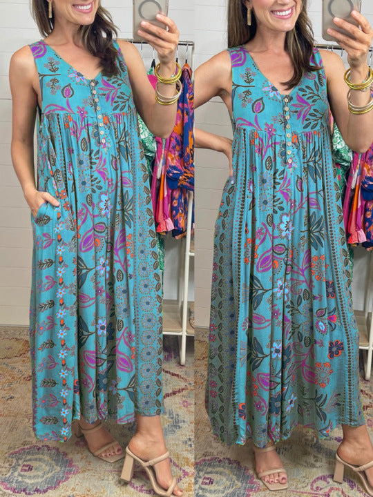 Mono holgado sin mangas con estampado vintage para mujer de verano