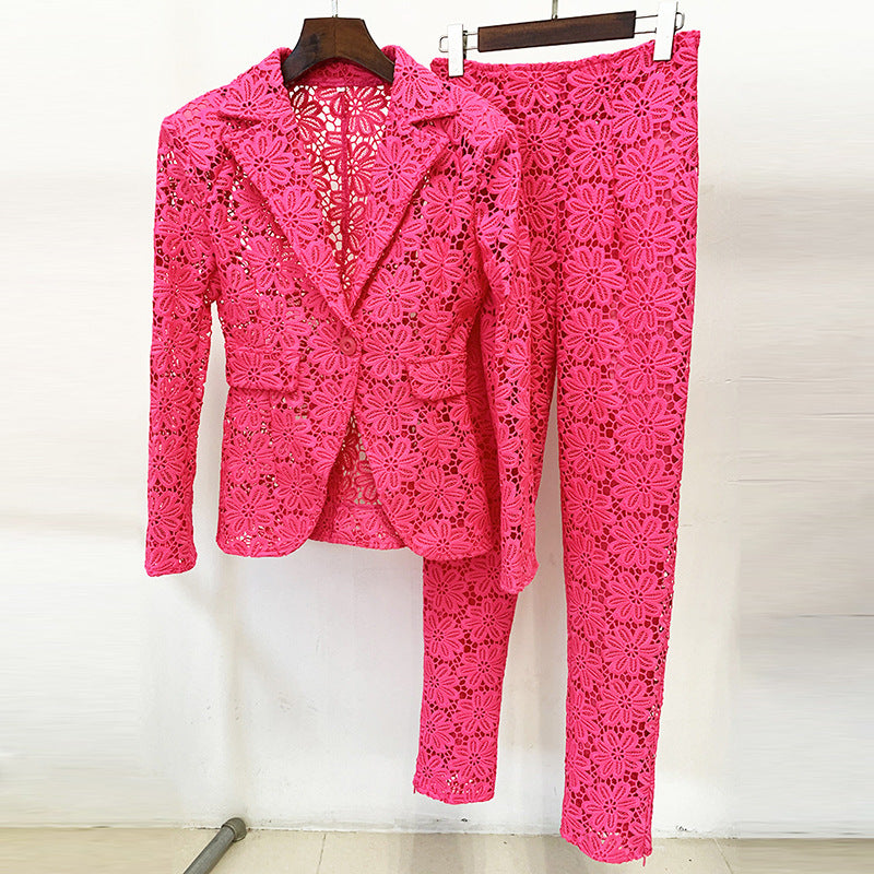 Conjunto de dos piezas de pantalones ajustados de encaje soluble en agua