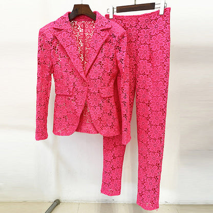 Conjunto de dos piezas de pantalones ajustados de encaje soluble en agua