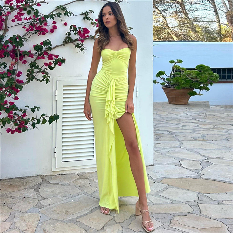 Vestido ajustado con abertura y cuello halter para mujer, otoño e invierno