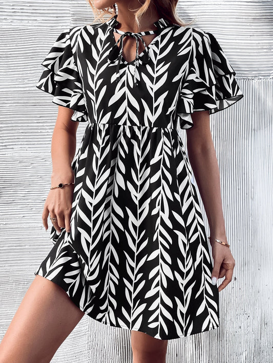Women Clothing V-neck Printed High Waist Dress