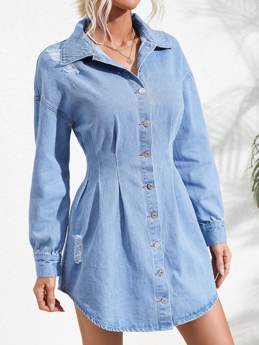 Waist Controlled Slimming Long Sleeve Denim Dress Women
