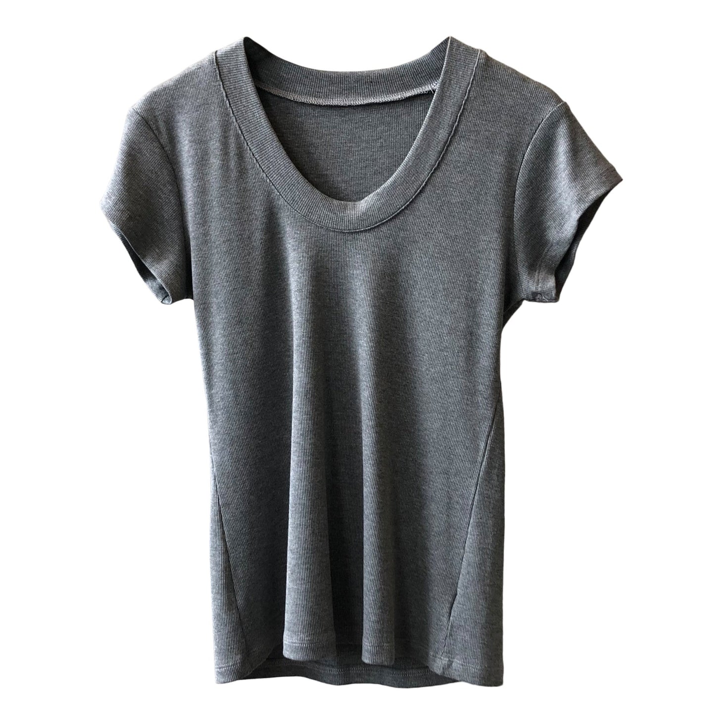 Camiseta de color liso para mujer, camiseta de verano sencilla con cuello en U, camiseta elástica adelgazante para mujer
