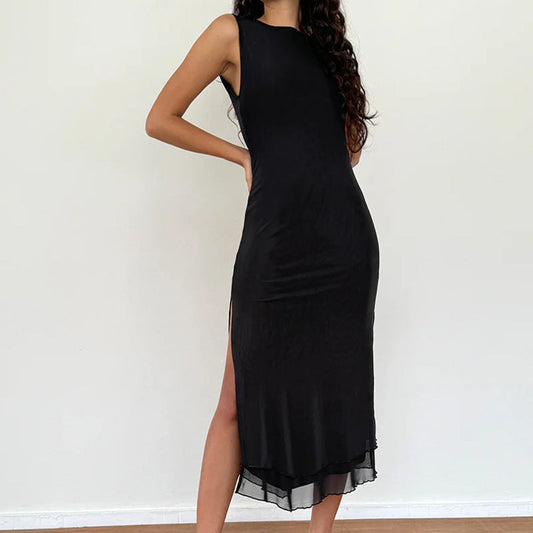 Sleeveless Dress Sexy Backless Slit Women Hip Dress