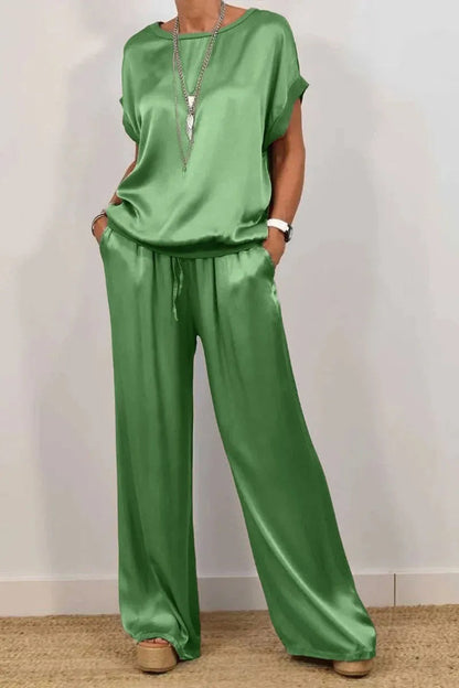 Conjuntos casuales de dos piezas con camisa holgada y pantalones anchos de tendencia primavera-verano