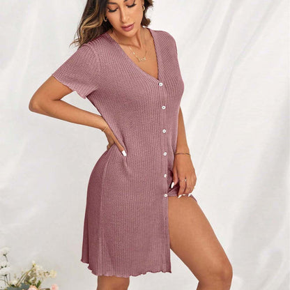Vestido de noche informal holgado de verano con cuello en V y manga corta para mujer