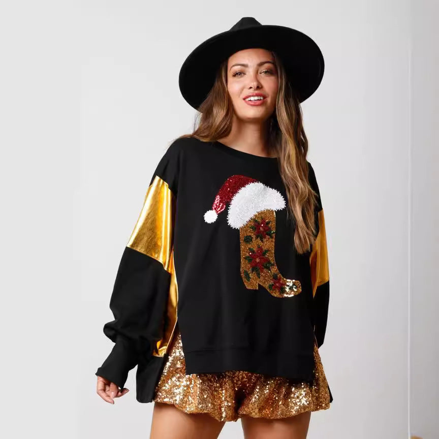 Sudadera informal de manga larga con lentejuelas navideñas para mujer, ropa de otoño e invierno