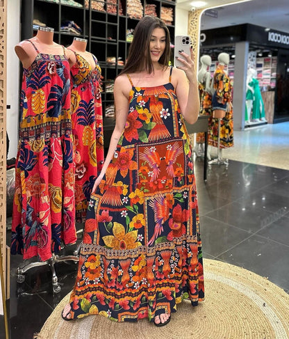 Vestido largo con tirantes finos y estampado sin mangas para mujer, sexy, de verano