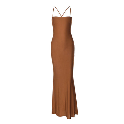 Vestido ajustado de verano para mujer, color liso, con escote en V y espalda descubierta, con costuras, aberturas y lazos.