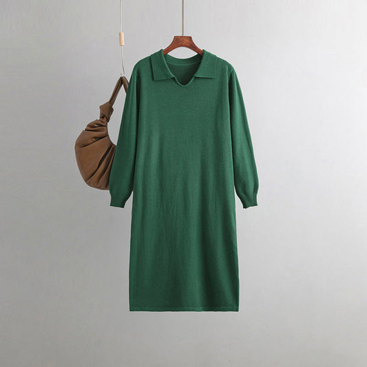 Vestido de mujer con cuello en V, suelto, de color liso, por encima de la rodilla, para otoño e invierno