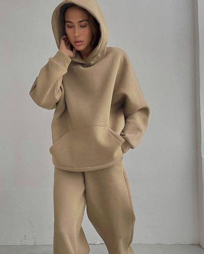 Conjunto de suéter con capucha y pantalones rectos informales para mujer, otoño e invierno, conjunto de dos piezas