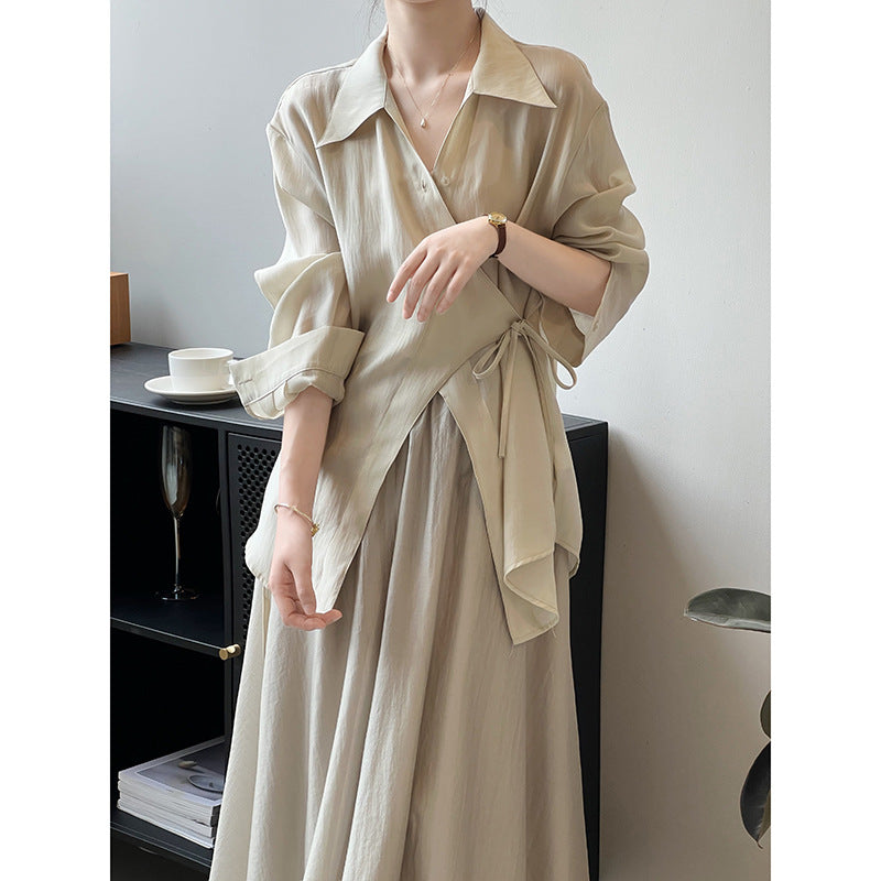 Conjunto de dos piezas formado por camisa y falda y encaje fino para mujer, verano