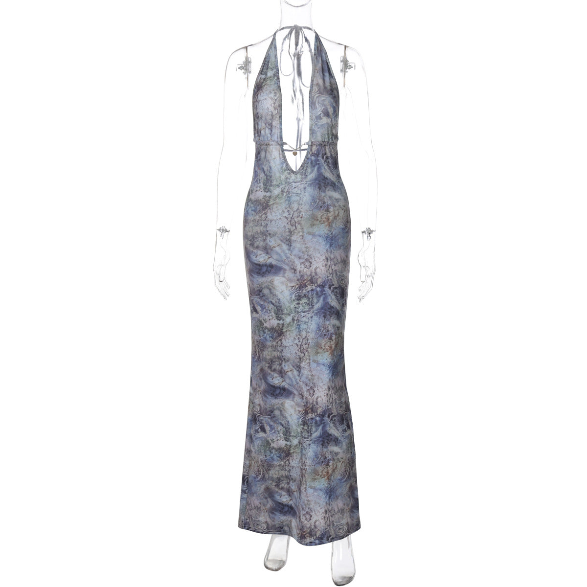 Vestido de otoño con estampado sexy, sin espalda, ajustado, con abertura y cordones para mujer