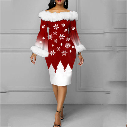 Vestido tubo de manga larga para otoño e invierno, Navidad, para mujer