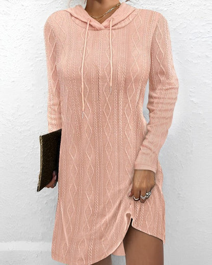 Vestido de punto con capucha y manga larga de color liso de otoño para mujer