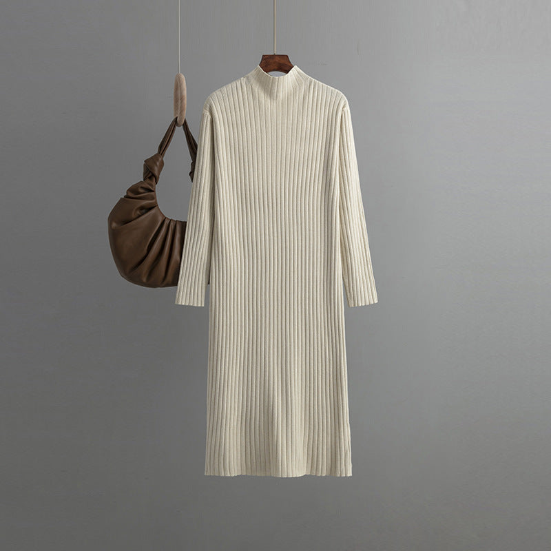 Vestido de punto para mujer, otoño-invierno, cuello alto, largo medio, suéter elegante por encima de la rodilla