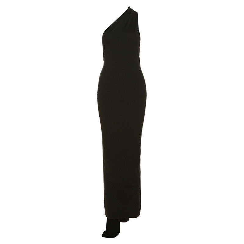 Vestido de noche ajustado con cuello halter y espalda descubierta para mujer