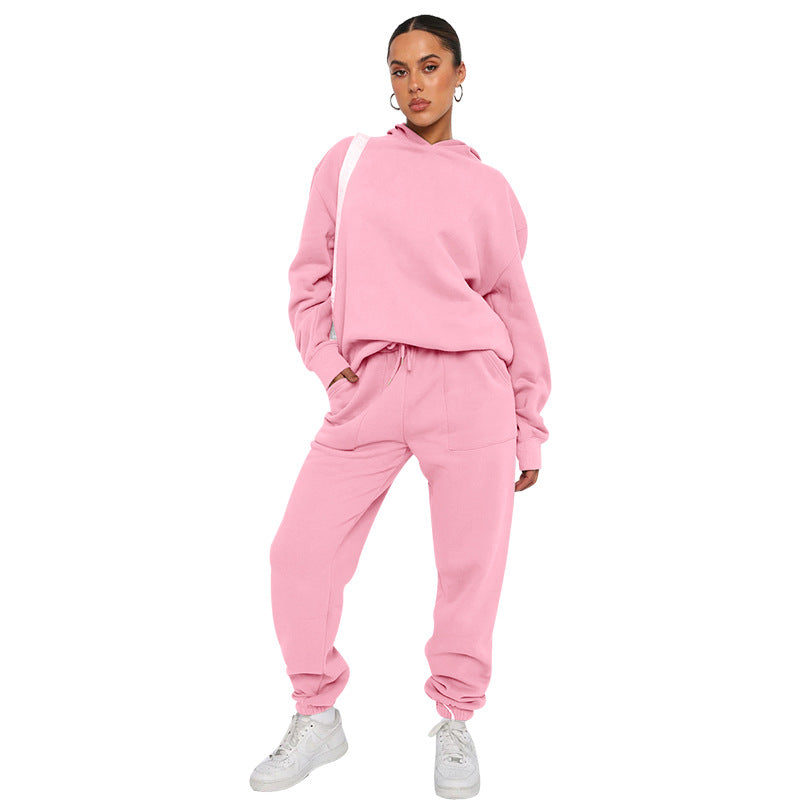 Suéter de manga larga con capucha de color liso para mujer, ropa informal, pantalones, traje, otoño e invierno