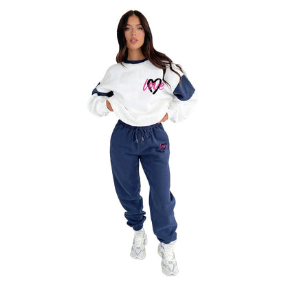 Conjunto de suéteres y pantalones casuales para mujer, con estampado multicolor de corazón de melocotón, para otoño e invierno