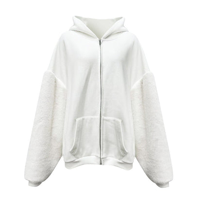 Sudadera con capucha de invierno con forro polar y mangas peludas para mujer, estilo informal, holgado, con mangas largas, tipo cárdigan, prenda exterior