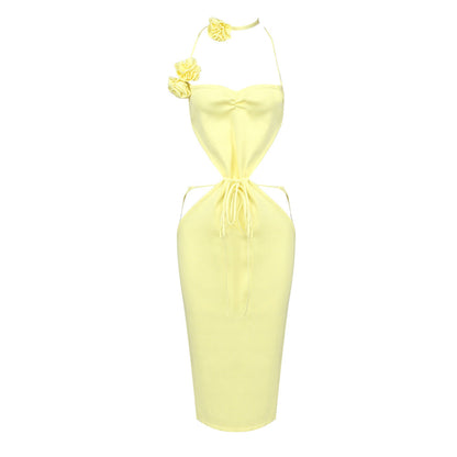 Vestido de otoño con tirantes finos, estampado floral tridimensional, con encaje y escote en V para mujer