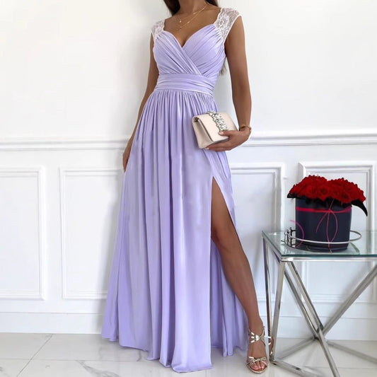 Women Clothing Sleeveless Backless Solid Color Wide Hem Split Women Clothing Dress