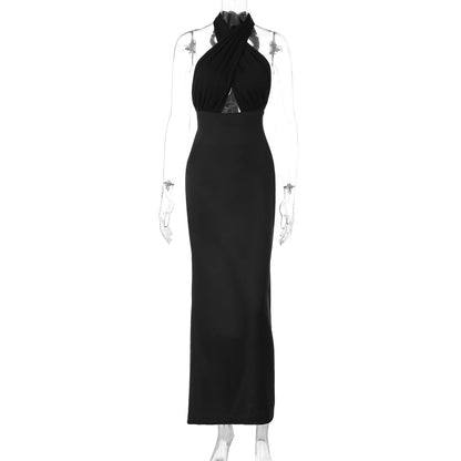 Vestido tubo con cuello halter y abertura en la espalda para mujer, ropa de primavera y verano
