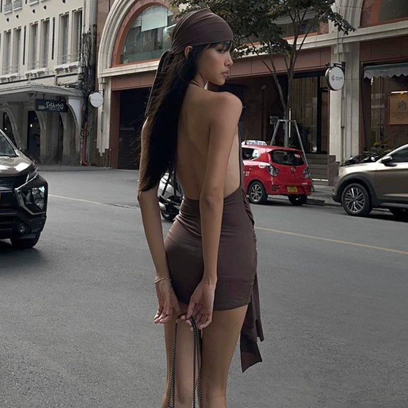 Vestido de primavera sexy con espalda descubierta y escote en V profundo para mujer adulta