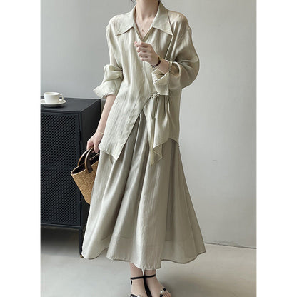 Conjunto de dos piezas formado por camisa y falda y encaje fino para mujer, verano