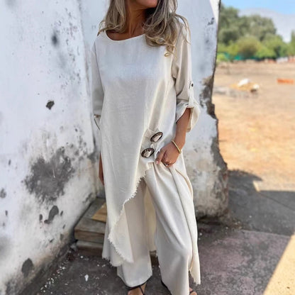 Bata asimétrica irregular holgada con hebilla de metal para primavera y verano para mujer