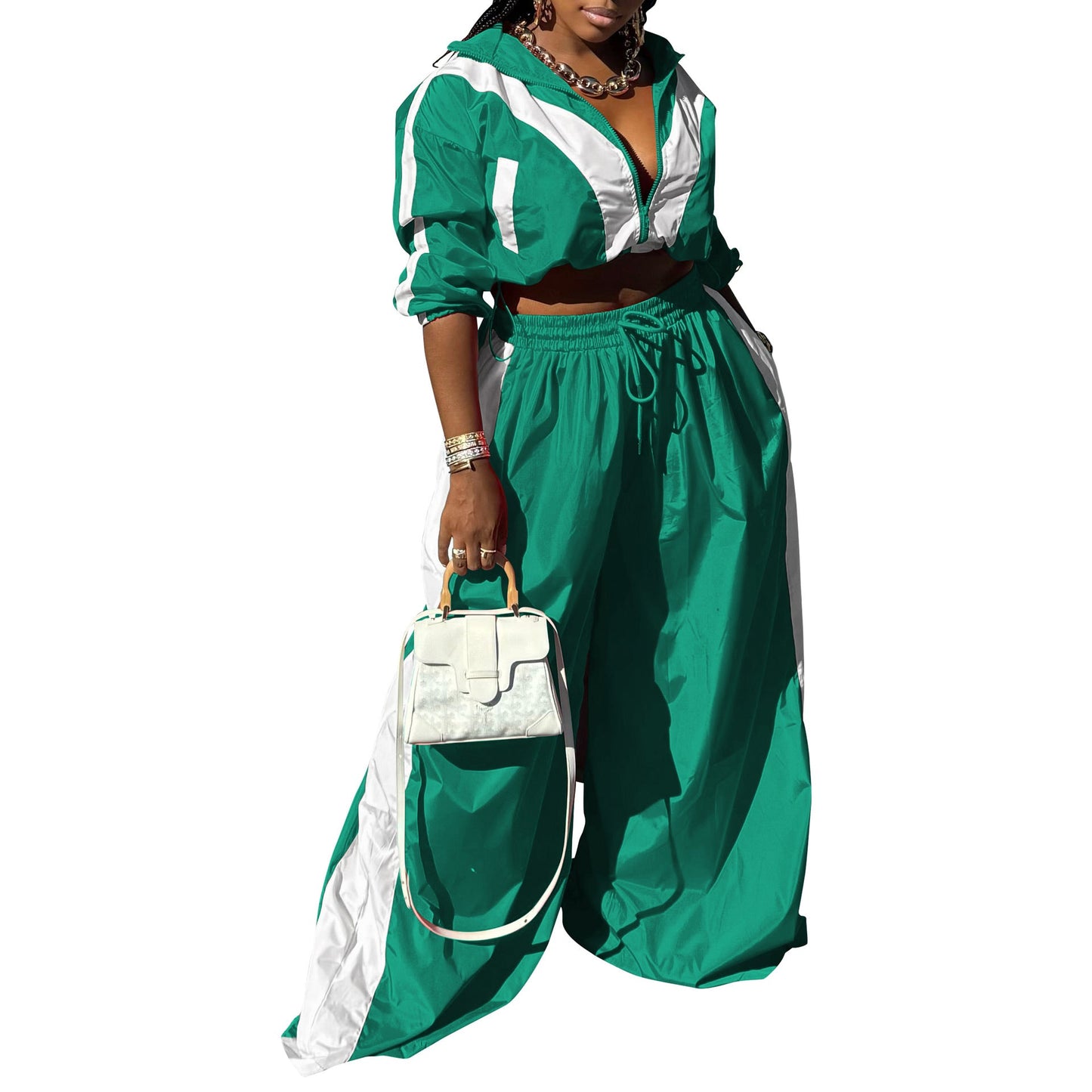 Ropa deportiva para mujer, conjunto de dos piezas con abrigo holgado tejido y costuras, primavera y otoño