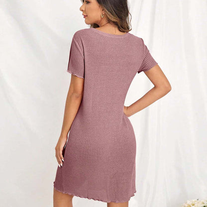 Vestido de noche informal holgado de verano con cuello en V y manga corta para mujer