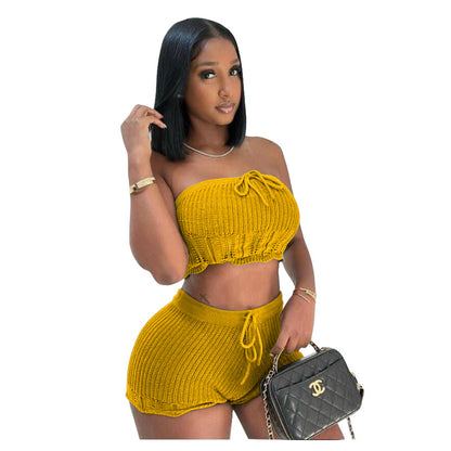 Conjunto de dos piezas de top y pantalones cortos de punto para mujer