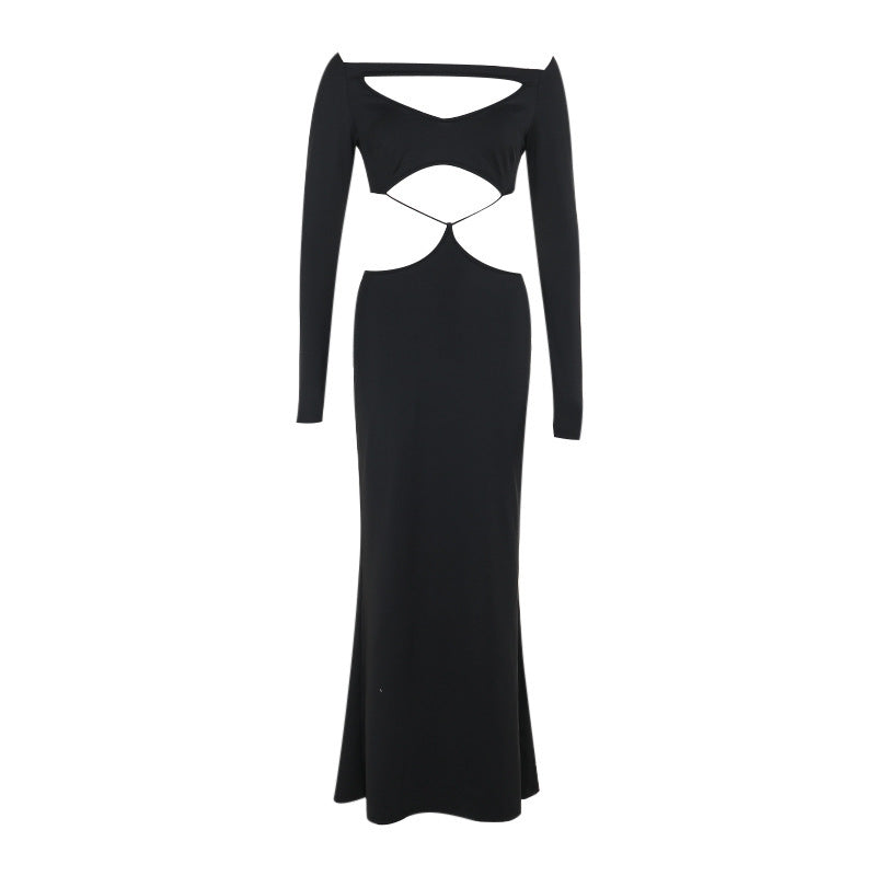 Vestido de mujer de manga larga sexy con aberturas y corte ajustado elegante a la cadera tipo caída