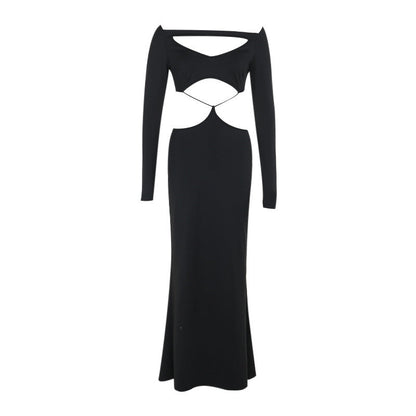Vestido de mujer de manga larga sexy con aberturas y corte ajustado elegante a la cadera tipo caída