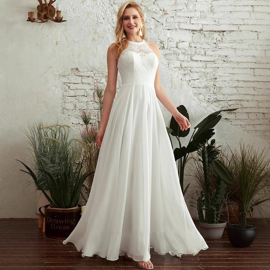 Vestido halter sin mangas de primavera, vestido de novia, vestido de dama de honor, vestido de color liso